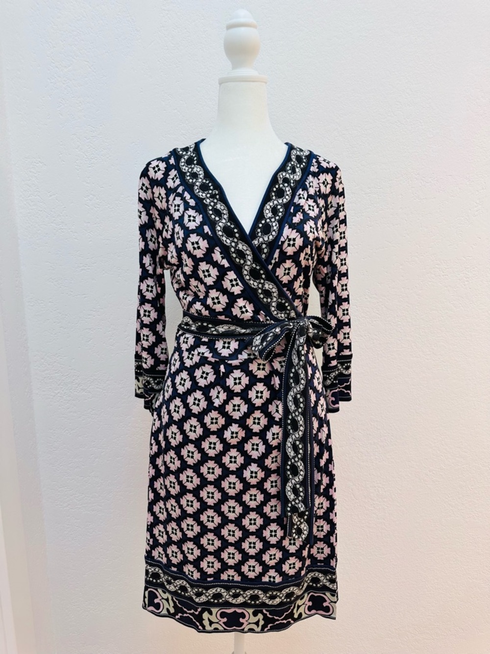 Floral Wrap Dress in Pink and Navy